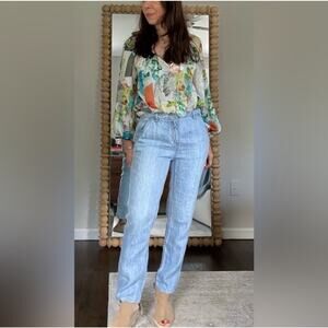 Poetry 100% Linen Blue Jeans Chambray Pants Capsole NEW Womens UK 12 US 8